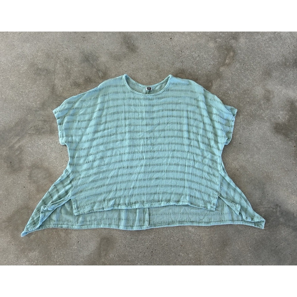 Dress to Kill Aqua Striped Tunic Top One Size Lagenlook Art To Wear Hippie